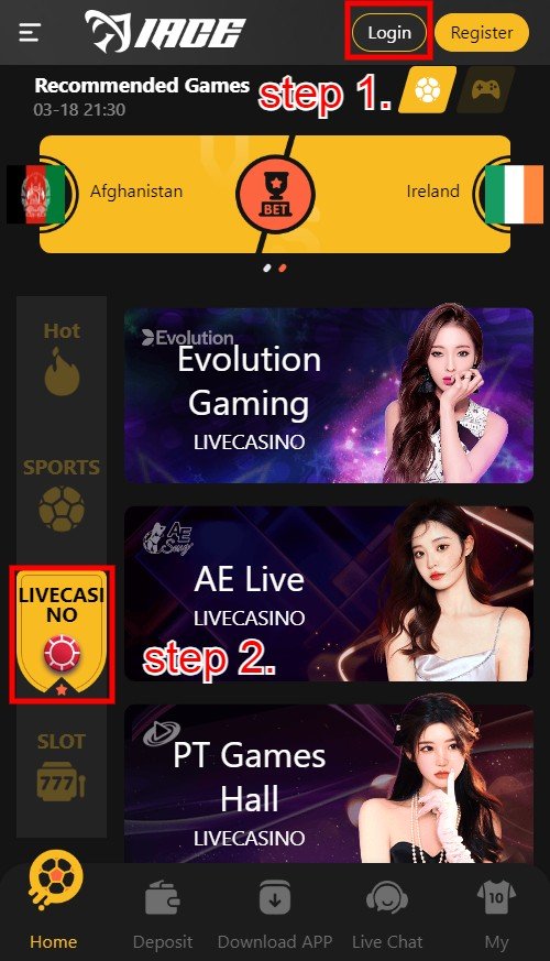 How To Play Online Live Casino Games in ​Odds96: Step 1.-2.