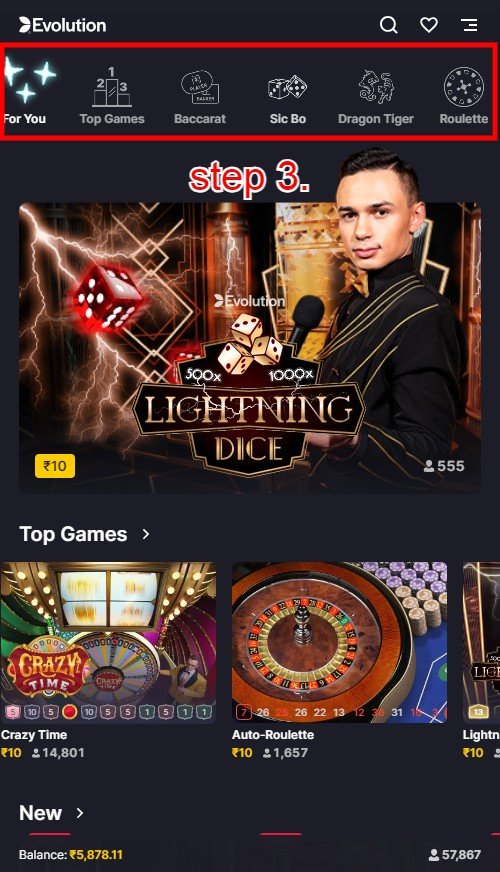 How To Play Online Live Casino Games in ​Odds96: Step 3.