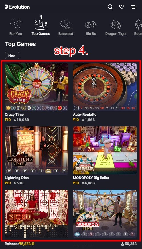 How To Play Online Live Casino Games in ​Odds96: Step 4.