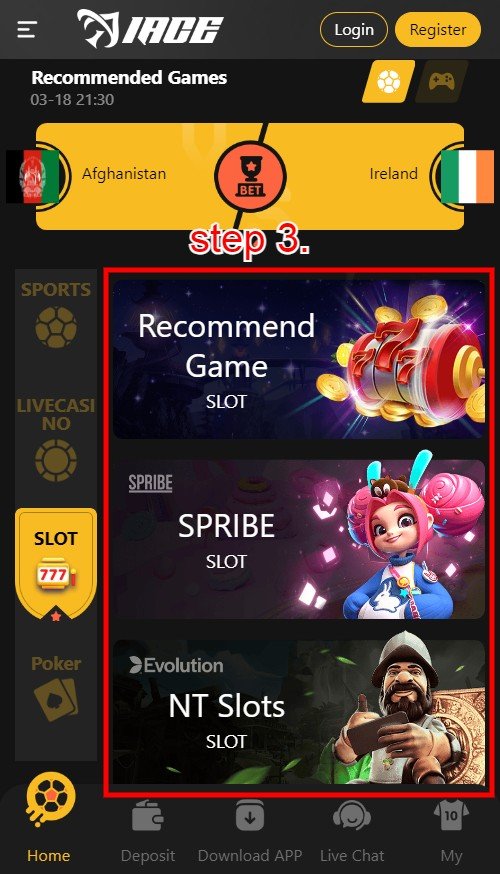 HOW TO PLAY SLOT MACHINE in Odds96: step 3.