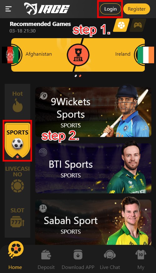 HOW TO PLAY SPORTS BETTING in Odds96:​ Step 1-2