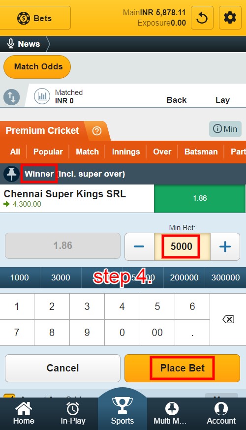 HOW TO PLAY SPORTS BETTING in Odds96: ​Step 4